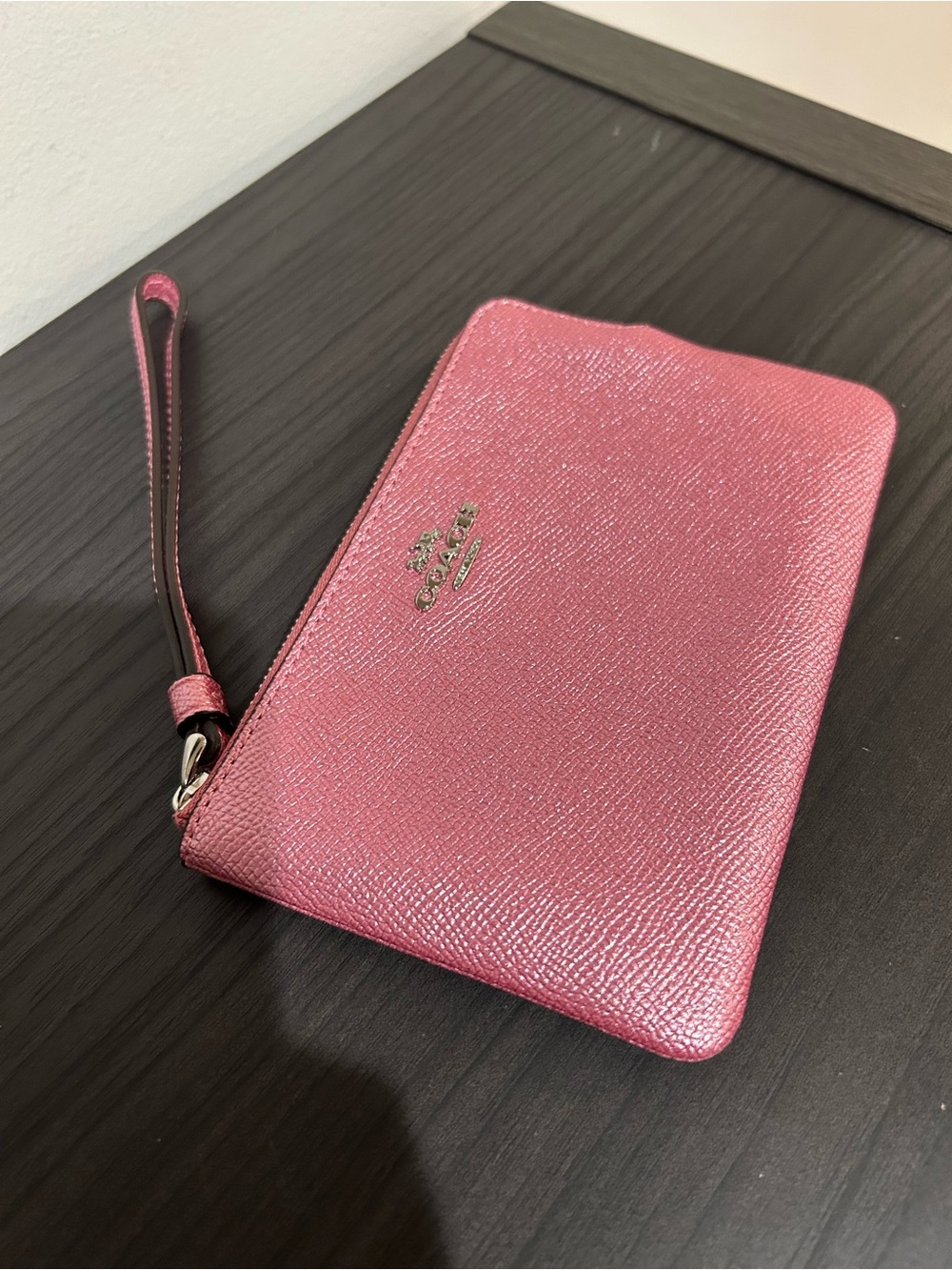 Coach crossgrain corner zip wristlet metallic tulip pink - Picture 5 of 8